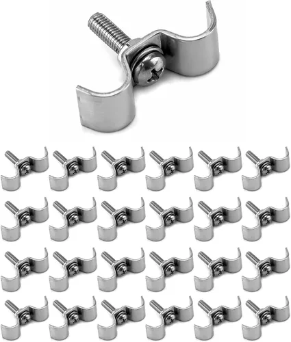 Vista 7 de QWORK Abrazadera de doble línea de acero inoxidable, paquete de 12 clips de líneas de combustible de 3/8 pulgadas con tornillos de montaje