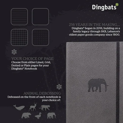 Vista 2 de Dingbats* Cuaderno de Escritura Liso Wildlife A5 - Tapa Dura de Cuero Vegano - Ideal para Trabajo, Viajes - Bolsillo, Cierre Elástico y Marcapáginas