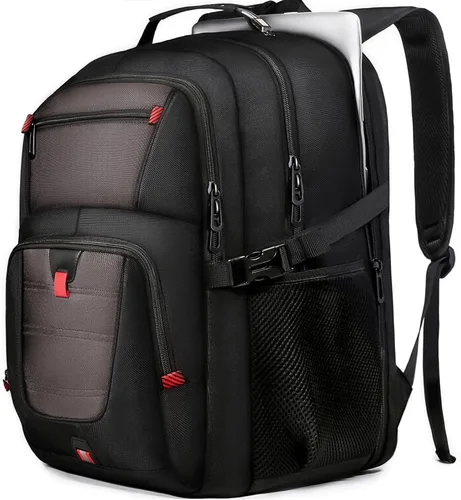 Vista 9 de Z-MGKISS Mochila de viaje, mochila grande de viaje para laptop para hombres y mujeres con mochila comercial aprobada por la aerolínea TSA, Negro