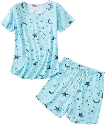 Vista 27 de ENJOYNIGHT - Conjunto de pantalones cortos de pijama para mujer, pijamas de algodón para verano, ropa de dormir con bolsillos Negro