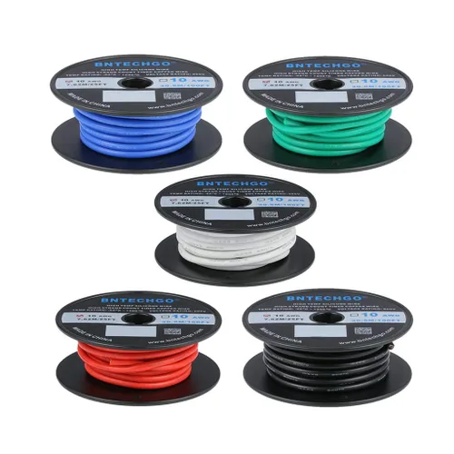 Vista 26 de BNTECHGO Carrete de alambre de silicona calibre 10 de 25 pies, alambre de cobre estañado trenzado de 10 AWG, color azul flexible