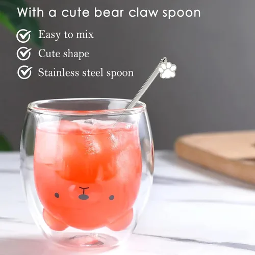 Vista 3 de Binoster Tazas Lindas de Oso Kawaii de Vidrio de Doble Pared para Café y Té, Taza de Yogur Divertida, Regalo Novedoso para Mujeres, Sus Amigas