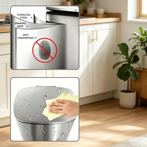 Vista 6 de Cubo de Basura con Pedal de Acero Inoxidable de 13 Galones Cubo de Basura de Metal con Tapa Cubos de Basura Grandes para Cocina, Baño, Baño, Oficina