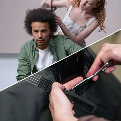 Vista 6 de Juego de 3 púas de metal para estilo afro, barba y rizado, peines para hombres y mujeres