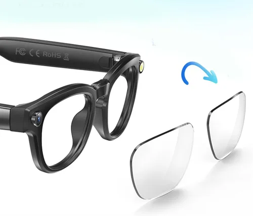 Vista 4 de PUSOKEI Lentes inteligentes con cámara, vidrio de traducción AI, gafas de cámara de grabación de video 4K con micrófono con cancelación de ruido