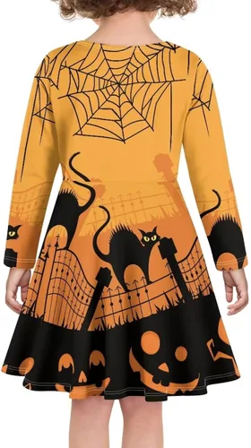 Vista 5 de Modysero Vestido para niñas pequeñas, vestido de Halloween para fiesta, cosplay, disfraces de manga larga, línea A, vestido de patinadora para otoño