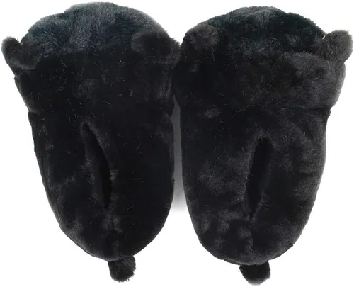 Vista 5 de Millffy Pantuflas de conejo para mujer, cálidas, divertidas, para casa, zapatos de conejo, pantuflas de felpa Gato negro