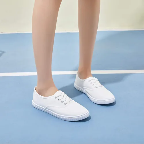 Vista 4 de Zapatos de lona para mujer, zapatos de tenis blancos, zapatos casuales sin cordones, bordados florales, Blanco