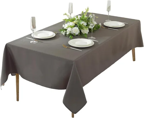 Vista 22 de Paquete de 2 Manteles Redondos de 120 Pulgadas de Carbón, Mantel de Poliéster Lavable para Uso en el Hogar, Fiestas, Bodas o Restaurantes. Gris