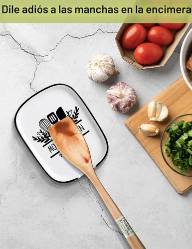 Vista 2 de Funny Mom's - Soporte de cuchara de cerámica con tabla de conversiones, soporte para utensilios de cocina de granja para estufa, encimera de cocina