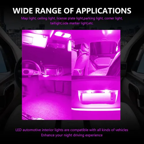 Vista 6 de Jeseny Bombilla LED rosa para interior de coche, paquete de 3, 24
