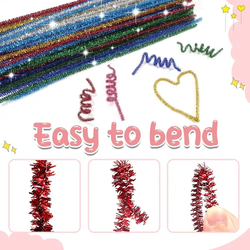 Vista 3 de TOAOB - 100 limpiapipas con purpurina, 10 colores, metálicos, suministros para manualidades, tallos de felpilla de 0.236 in x 12 pulgadas