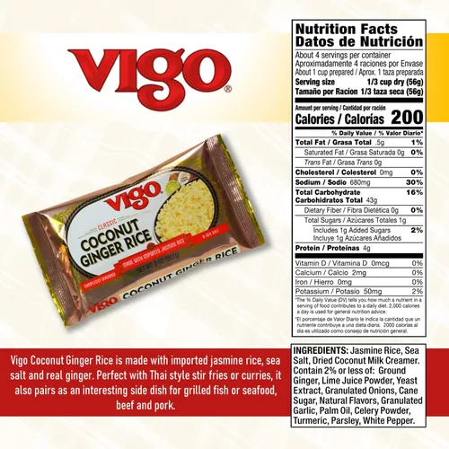 Vista 2 de Vigo Auténtico arroz de coco y jengibre, jazmín importado (jengibre de coco, 8 onzas (paquete de 1))