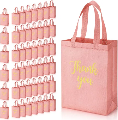 Vista 8 de Roowest 50 bolsas de regalo de agradecimiento con asa, bolsa plegable no tejida reutilizable a granel para baby shower, boda, 10 x 8 x 4 pulgadas