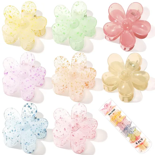 Vista 8 de Pinzas para el pelo de flores, 8 unidades, lindas pinzas para el cabello, pinzas para el cabello mate, pinzas de garra grande, sujeción fuerte