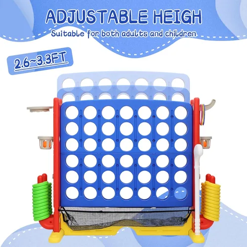 Vista 4 de Juego gigante 4 en una fila, juego de patio jumbo de ajuste de altura para niños y adultos con bolsa de captura de malla, golf, aro de baloncesto
