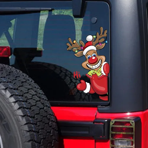 Vista 67 de Pegatina Navideña de Papá Noel Asomado, Lindas Pegatinas de Venado y Muñeco de Nieve para Ventana, Adhesivos para Parachoques de Coche, Adornos