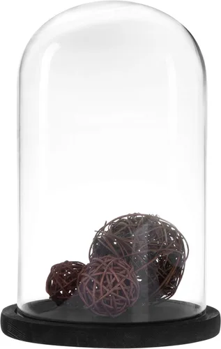 Vista 7 de MyGift The Bell Jar Cloche de cristal con base de madera negra, 10 pulgadas de alto, cúpula de cristal decorativa transparente para plantas Negro