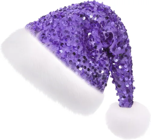 Vista 7 de Sombrero de Navidad Morado para Adultos, Sombrero de Papá Noel con Lentejuelas Moradas Personalizado Súper para Navidad Vacaciones Fiesta de Año