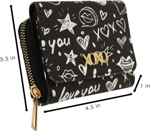 Vista 4 de XOXO Cartera para mujer Mini Saffiano con cremallera alrededor y correa cruzada de cadena Estampado Graffeti Blanco S Cartera con cremallera