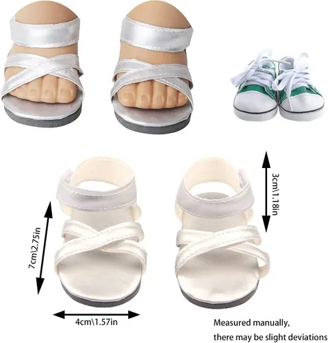 Vista 2 de 10 pares de zapatos de muñeca de 18 pulgadas, botas BOSOIRSOU de 2.75 pulgadas, zapatos de baile, sandalias, zapatos casuales, zapatos de lona