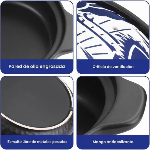 Vista 4 de Olla de arcilla resistente - Sustituye tanto a un horno holandés como a una olla (4.5 cuartos de galón)