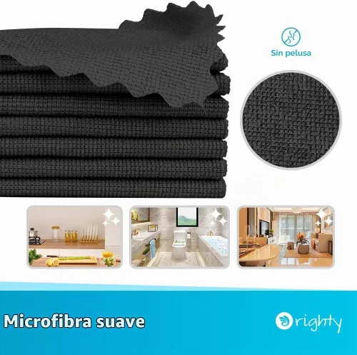 Vista 2 de Orighty Paño de Limpieza de Microfibra Negro, Paquete de 150 Unidades de Suministros de Limpieza Altamente Absorbentes, Trapos de Limpieza de Cocina