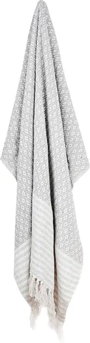 Vista 5 de Manta de algodón puro con patrón de diamante, suave y cálida, acogedora para sofá, color gris, 50 x 60 pulgadas