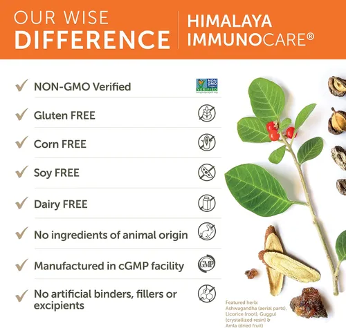 Vista 5 de Himalaya ImmunoCare - Suplemento de apoyo inmunológico a base de hierbas con Ashwagandha y Amla - Vegano, sin OMG, sin gluten, 840 mg, 120 cápsulas