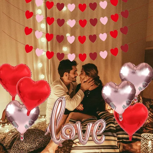 Vista 6 de Guirnalda de corazones para el día de San Valentín, guirnalda de globos para el día de San Valentín, decoración con globos de amor de 40 pulgadas