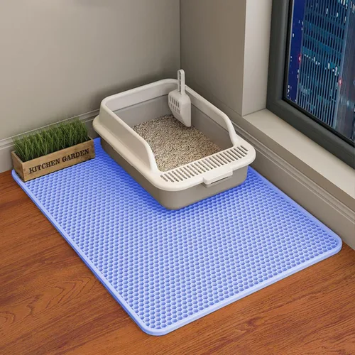 Vista 8 de HCY&WLD Tapete para arena de gatos, 45x26/35x24/30x22/24x18 pulgadas, tapete de doble capa para caja de arena de gatos, EVA antideslizante
