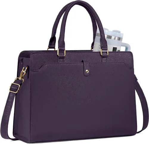 Vista 10 de Laptop Tote Bag for Women, Large Leather Computer Bag for Business Work Beige - Almuerzo