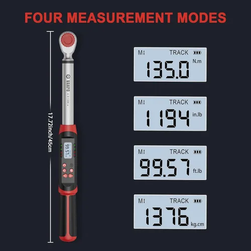 Vista 4 de VANPO Llave dinamométrica digital de 1/2 pulgada 5-99.5 ft-lb/6.8-135Nm, llave dinamométrica electrónica con valor preestablecido, timbre