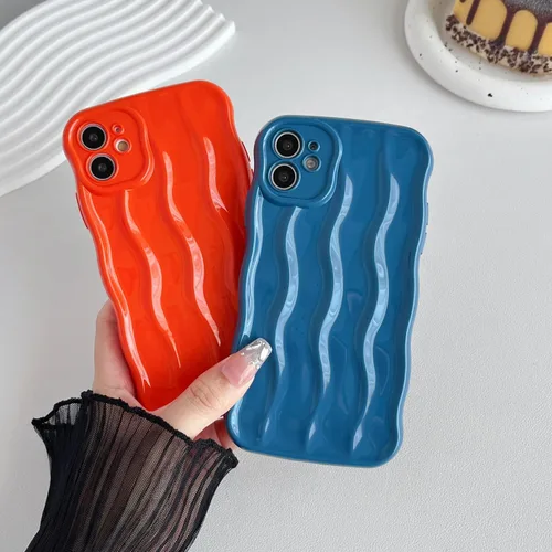 Vista 3 de Caseative Funda para iPhone 11, diseño de ondas rizadas, suave, compatible con iPhone (azul, iPhone 11)