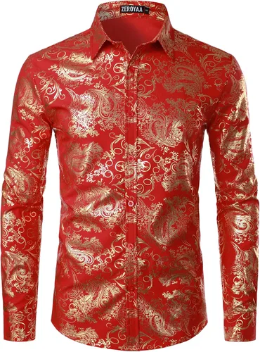 Vista 11 de ZEROYAA Men's Luxury Paisley Floral Printed Button Down Shirt Zhcl36-negro oro