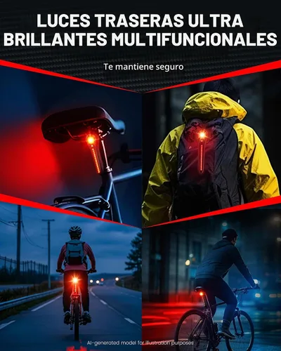 Vista 7 de DARKBEAM Luz trasera inteligente para bicicleta, con sensor de freno/luz, recargable USB-C, IP64 impermeable, 5 modos de luz, luz trasera