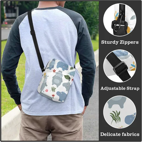 Vista 6 de Sinestour Bonita bolsa de mensajero hipopótamos para mujeres y hombres, bolsa cruzada de hombro, bolso cruzado sobre el hombro con correa ajustable