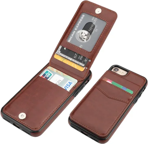 Vista 15 de KIHUWEY - Funda tipo cartera para iPhone SE/8/7 con función atril