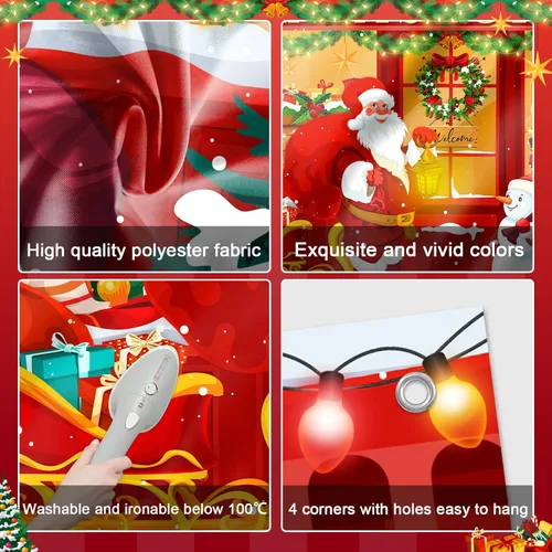 Vista 8 de Avezano Telón de fondo de Navidad, pancarta roja de la tienda de juguetes de Santa para fotografía, fondo de tienda de Navidad, decoración