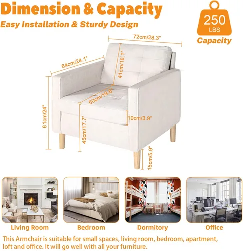 Vista 2 de STHOUYN Sillas decorativas tapizadas modernas de mediados de siglo con brazos para sala de estar, cómoda silla de lectura para dormitorio