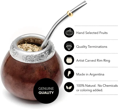 Vista 3 de BALIBETOV Juego de 2 calabazas Yerba Mate y 1 paquete de 3.53 oz - 3.5 onzas de Yerba Mate - Yerba Mate Cup Argentina - 2 tazas Mate, 2 bombillas, 1