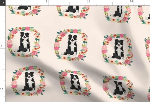 Vista 3 de Spoonflower Fabric - Inch Border Collie Black White Wreath Florals Dog Floral Dogs Collies Printed on Chiffon Fabric Fat Quarter - Sewing Fashion