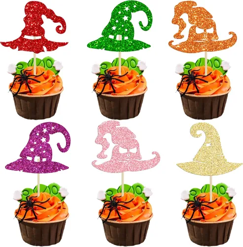 Vista 12 de Gyufise 1 pieza de decoración de pastel de cumpleaños con purpurina montada de terror clásico de Halloween para temática de terror sangriento