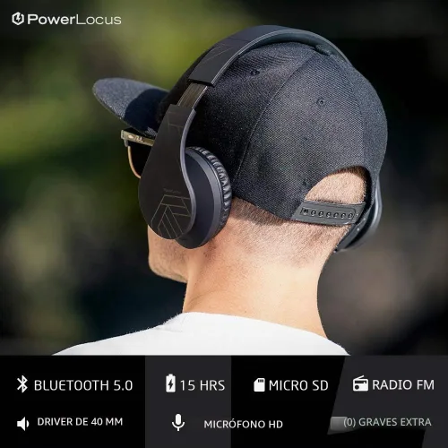 Vista 2 de PowerLocus - Audífonos Bluetooth sobre las orejas, auriculares inalámbricos plegables estéreo con cable y sin cable con micrófono incorporado, Micro