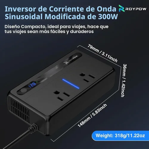 Vista 9 de RoyPow Inversor de corriente para automóvil de 200 W, inversor de corriente CC de 12 V a 110 V CA con puerto para encendedor de cigarrillos