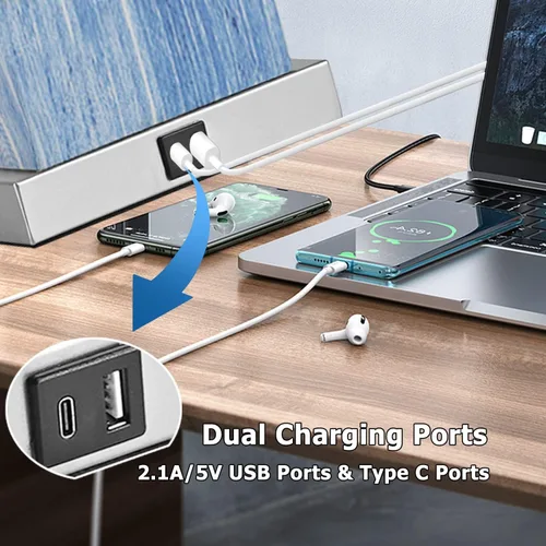 Vista 4 de Juego de 2 lámparas de mesa con control táctil de 24 pulgadas de alto, lámparas azul marino con puertos USB y tipo C, lámpara de mesita de noche