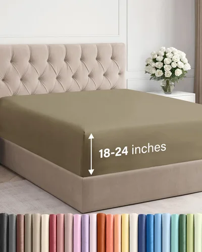 Vista 18 de Sábana bajera ajustable extra profunda Twin XL – Sábana bajera individual de lujo de hotel solamente – Se adapta fácilmente a colchones de 18 a 24
