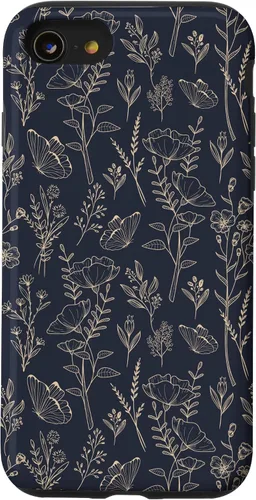 Vista 18 de Butterfly Meadow Botanical Wildflower Pattern (Azul Marino) Funda para iPhone 17