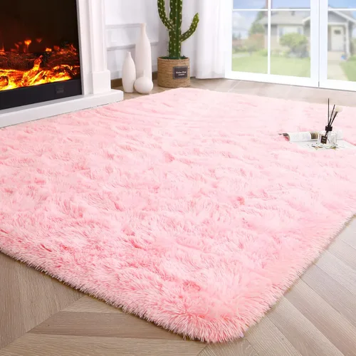 Vista 95 de Noahas Alfombras de Área Grandes y Esponjosas de 5x8 pies para Sala de Estar y Dormitorio, Alfombra Gruesa de Pelo Largo Beige y Blanca, Alfombra