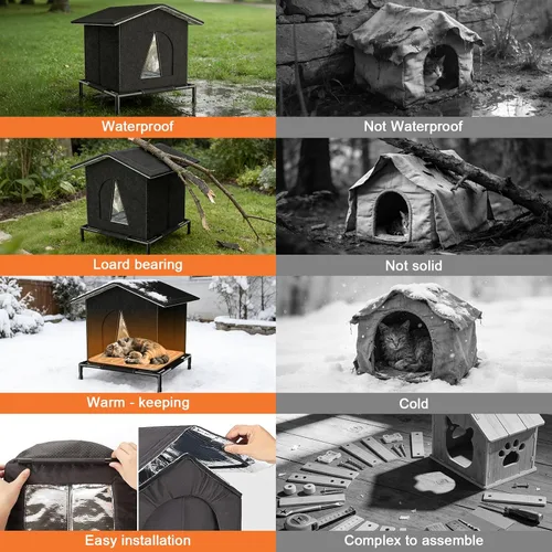 Vista 5 de Casa para gatos climatizada para exteriores para invierno, refugio para gatos extremadamente aislado y resistente a la intemperie con puerta